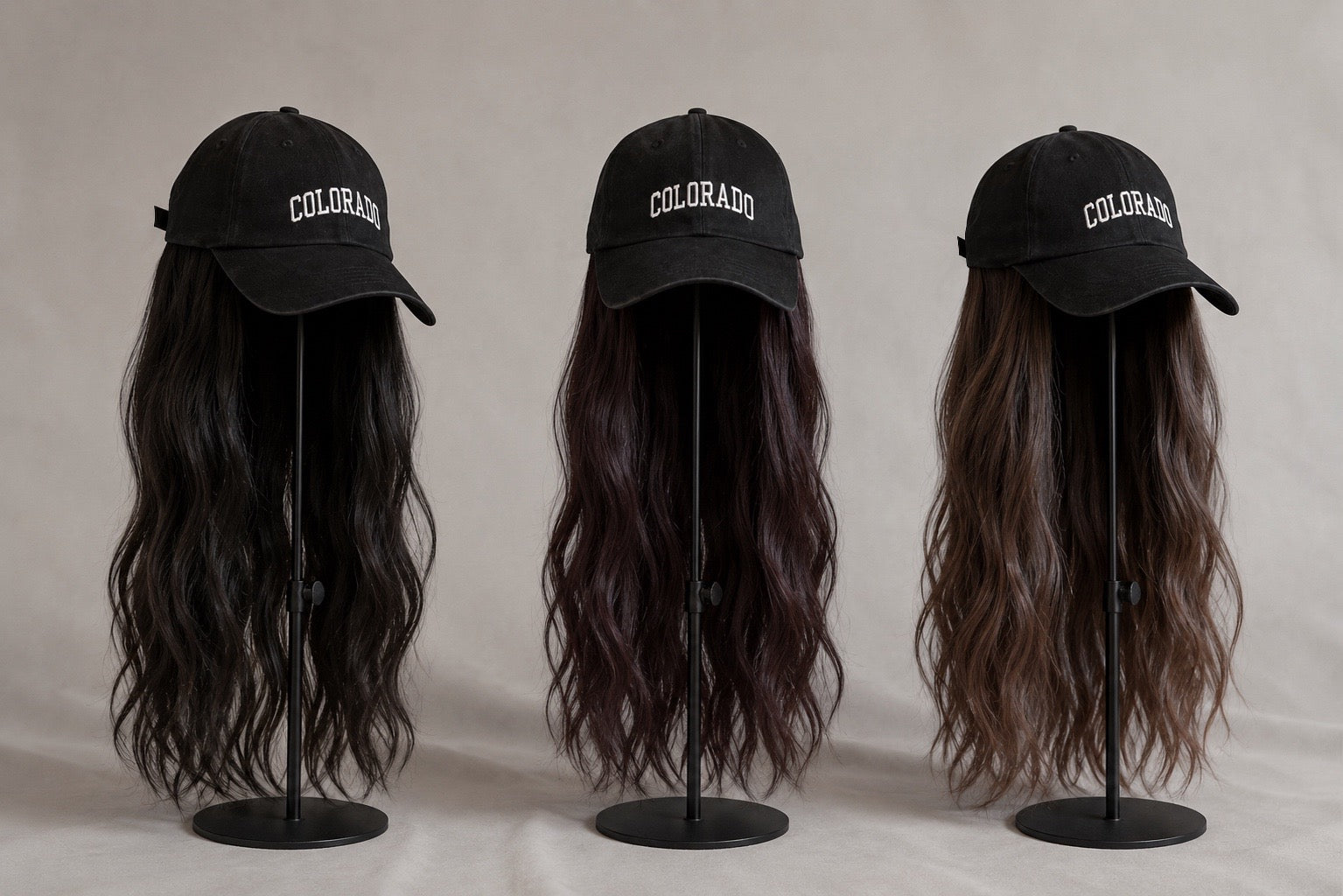 Cap Wig with Soft Wavy Hair | Colorado Baseball Black Cap Edition