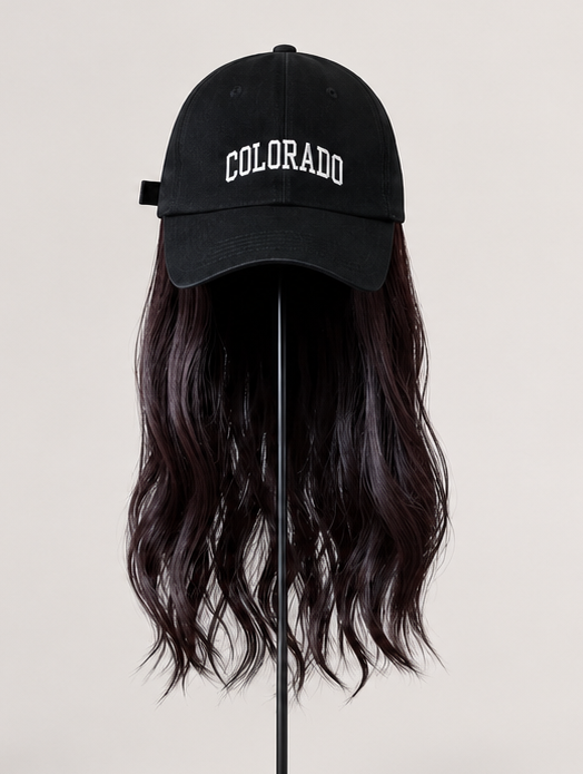 Cap Wig with Soft Wavy Hair | Colorado Baseball Black Cap Edition