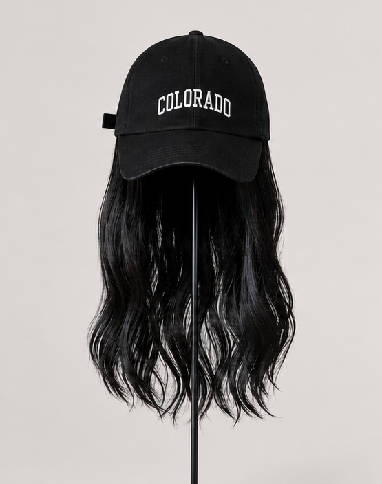 Cap Wig with Soft Wavy Hair | Colorado Baseball Black Cap Edition