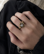 Vintage Fleur Cross Ring | Antique Gold Open Band Ring