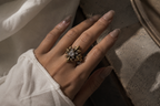 Vintage Fleur Cross Ring | Antique Gold Open Band Ring