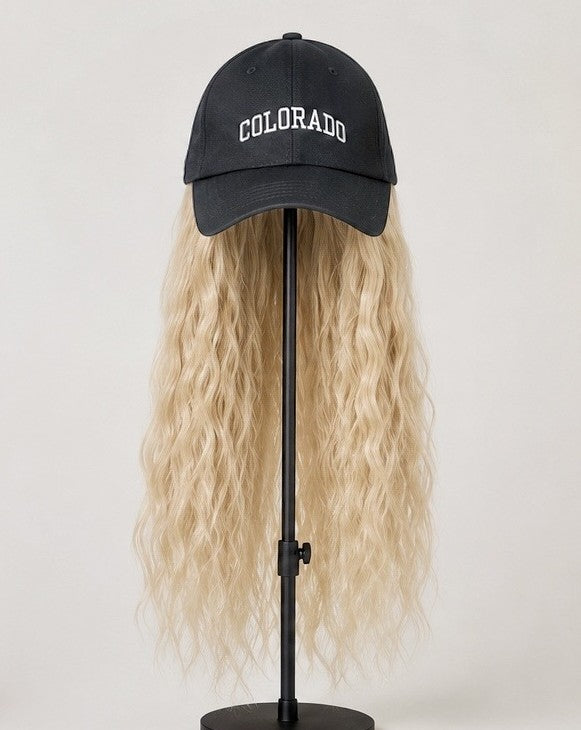 Cap Wig with Loose Water Curl Mermaid Wave | Colorado Baseball Black Cap Edition