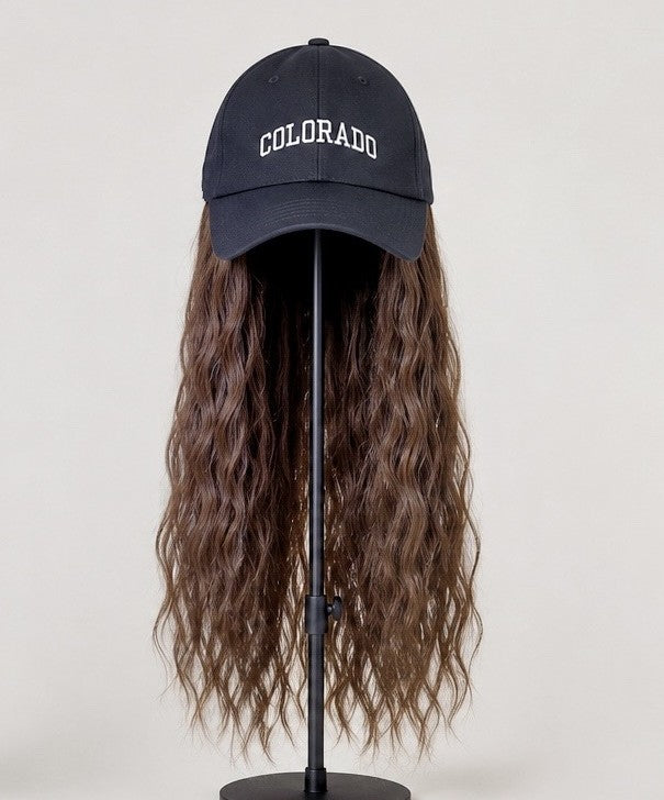 Cap Wig with Loose Water Curl Mermaid Wave | Colorado Baseball Black Cap Edition