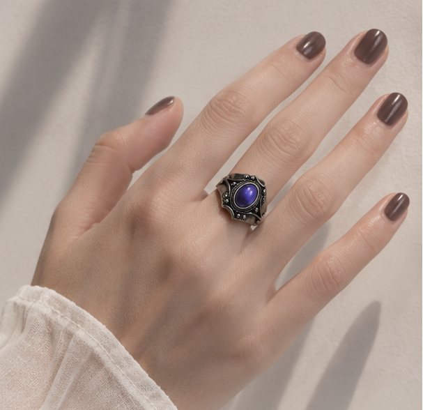 Vintage bluish violet Stone silver-tone Adjustable Ring