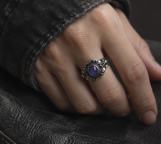 Vintage bluish violet Stone silver-tone Adjustable Ring