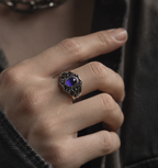 Vintage bluish violet Stone silver-tone Adjustable Ring