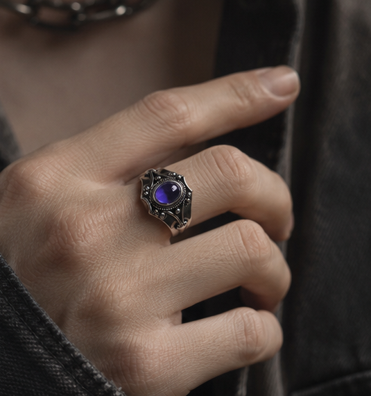 Vintage bluish violet Stone silver-tone Adjustable Ring