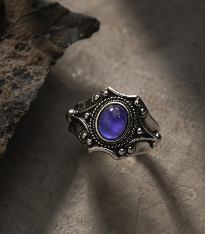 Vintage bluish violet Stone silver-tone Adjustable Ring