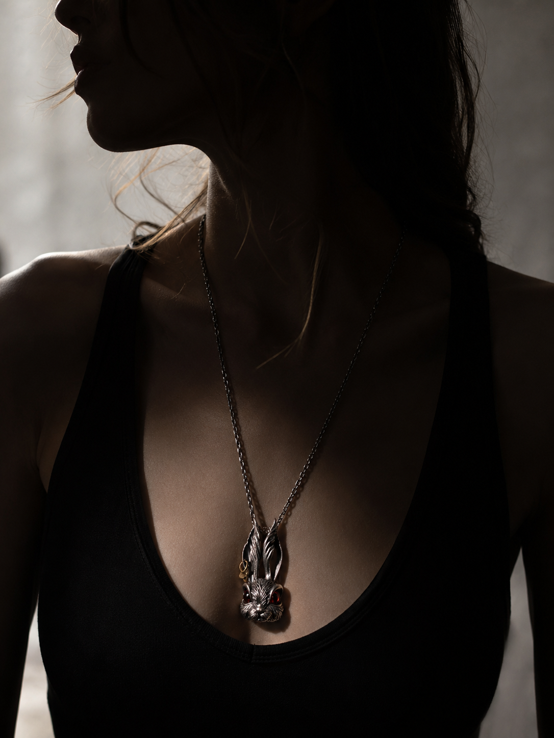 Twin Gaze Rabbit Oxidized Silver Archive Creature Pendant