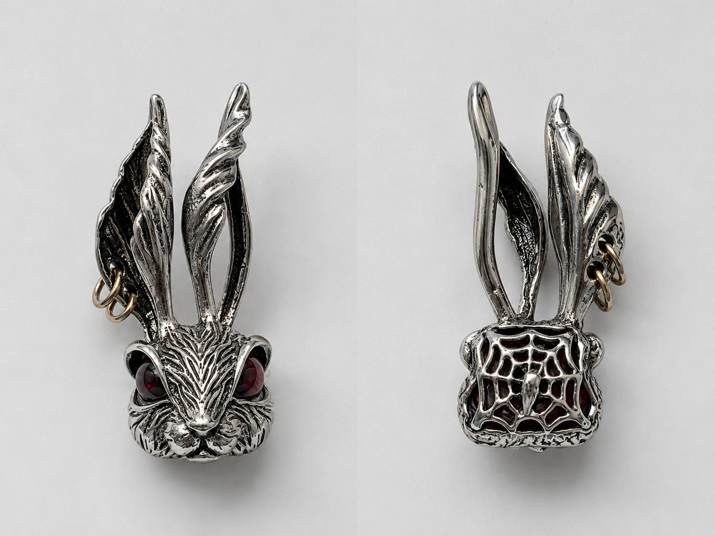 Twin Gaze Rabbit Oxidized Silver Archive Creature Pendant