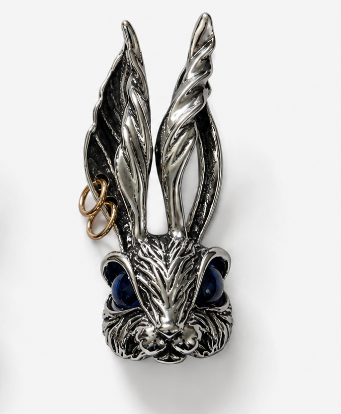 Twin Gaze Rabbit Oxidized Silver Archive Creature Pendant
