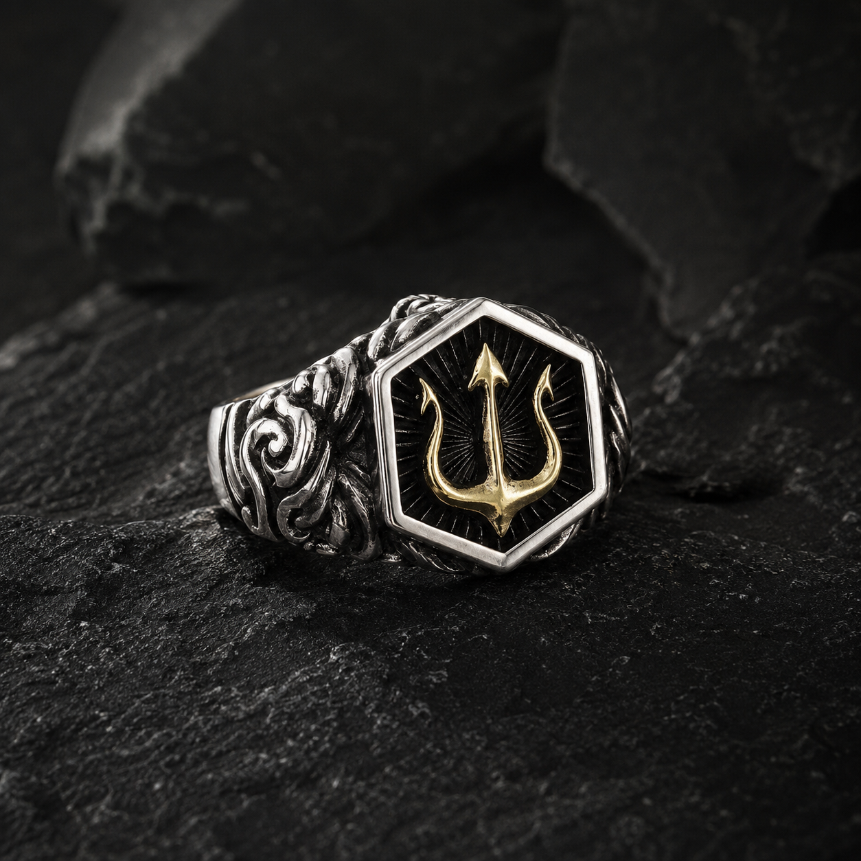 Trident Crest Ring | Vintage Signet Ring
