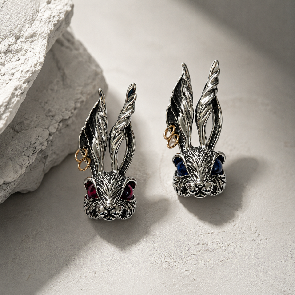 Twin Gaze Rabbit Oxidized Silver Archive Creature Pendant