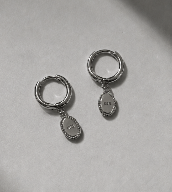 Vintage Enamel Hoop Earring | Oxidized Silver Archive Jewelry