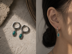 Vintage Enamel Hoop Earring | Oxidized Silver Archive Jewelry