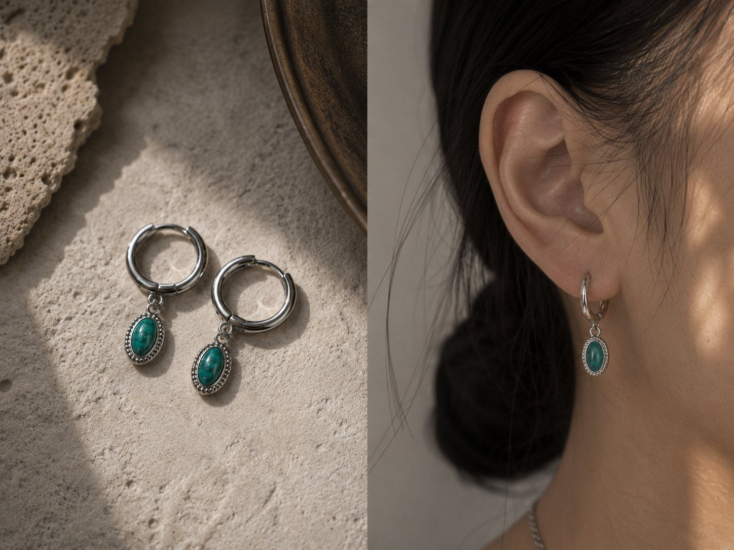 Vintage Enamel Hoop Earring | Oxidized Silver Archive Jewelry