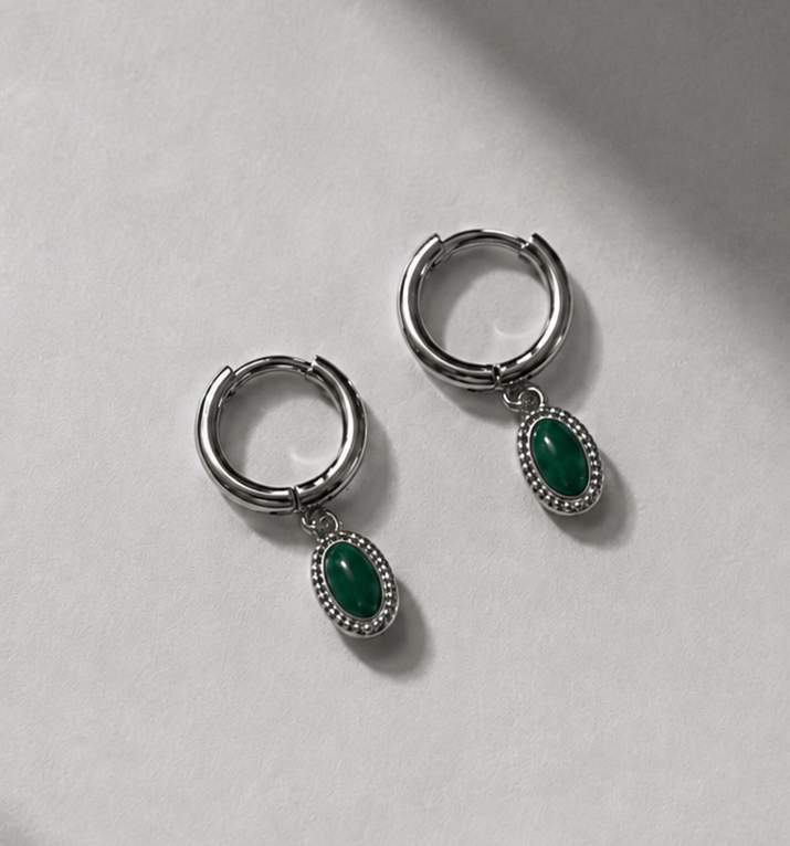 Vintage Enamel Hoop Earring | Oxidized Silver Archive Jewelry